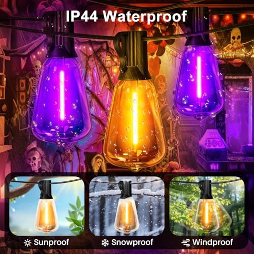 Orange purple Outdoor halloween String Lights ,26FT ST38 LED Patio Lights with 12+1 Shatterproof Edison Bulbs,UL Waterproof Connectable Outside Hanging Lights for Backyard Porch Christmas Party Decor - Image 5
