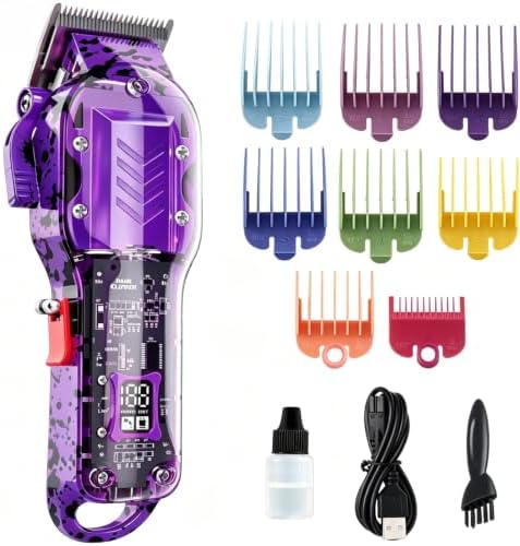 Professional Hair Clippers for Men, Cordless Barber kit for Hair Cutting & Grooming, Hair Clippers Set for Barber Haircut with LED Display 8 Fade Taper Combs(Purple) by Tuanchuanrp