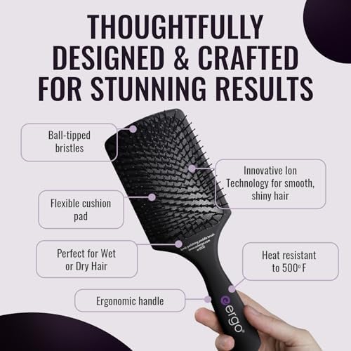 ERGO Ionic Paddle Hair Brush – Large Polishing Brush for Long-Lasting Shine, Detangling Brush for Wet & Dry Hair Care, Hair Styling Tool for Blow Drying (ER1000) - Image 3