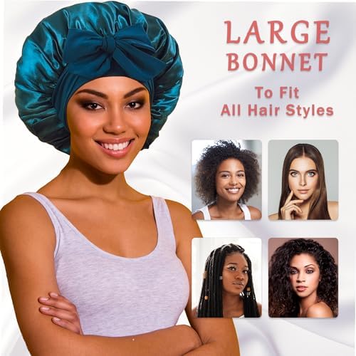 ROYBENS Satin Bonnet with Tie, Silk Hair Sleep Bonnets for Women +Scrunchie - Image 3