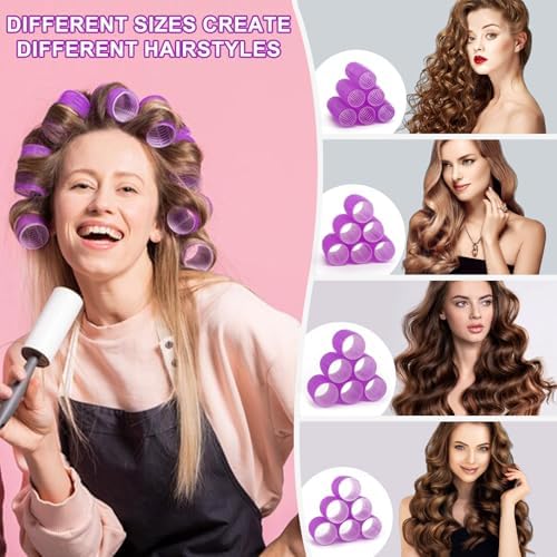 4 Sizes Hair Rollers for Women Set - 50 Pcs Hair Curler Rollers with Clips, Self Grip Hair Rollers for Long, Short Hair and Bangs, 25mm, 36mm, 48mm, 60mm, Purple - Image 3