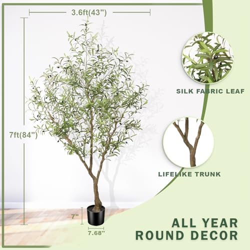 LYERSE Faux Olive Tree 7ft with Thick Lifelike Branches, Realistic Leaves - Image 3