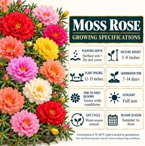 24500 Double Mix Moss Rose Flower Seeds, Portulaca Grandiflora - Image 5