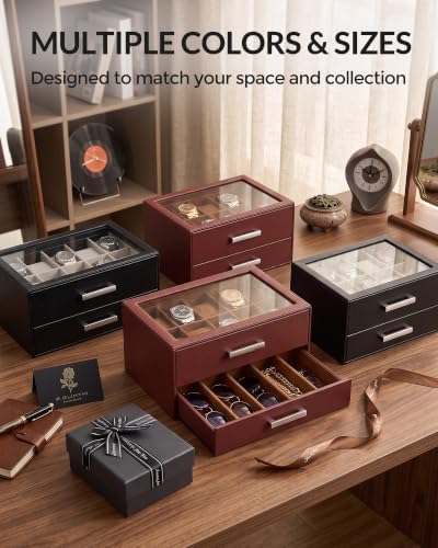 ProCase 10-Slot Watch Case for Men, 2-Tier Pull-Out Drawer Sunglasses Box - Image 5