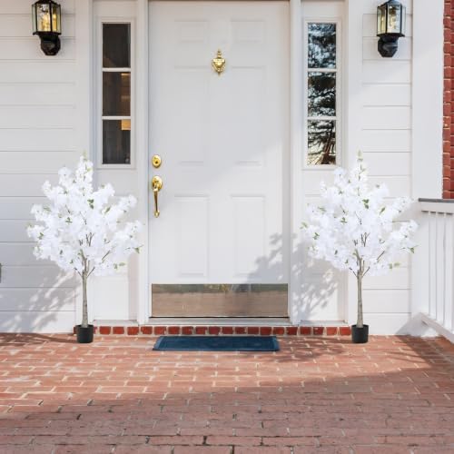 2 Pack White Artificial Cherry Blossom Tree, 4FT Faux Sakura Flowers Decor - Image 2