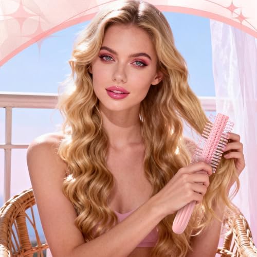 5Pcs Pink Hair Brushes for Women Hair Comb Set Detangler Brush for Men and Women Wet, Dry, Curly and Straight Hair - Image 4