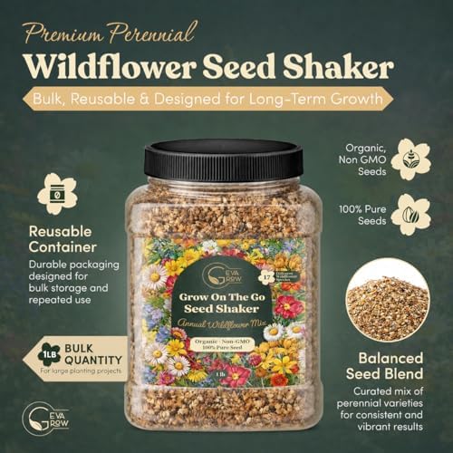Wildflower Seed Shaker – Annual Mix by GevaGrow | 17 Variety Flower Seeds for Planting in Pots & Outdoor Gardens, Bulk 300,000+ Seeds - 1 Pound Tub - Image 2