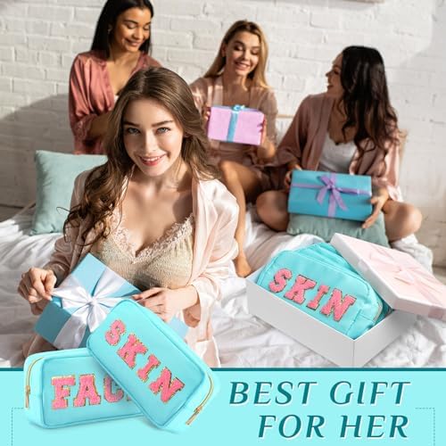 Remerry 4 Pcs Preppy Makeup Bags,Light Blue - Image 4