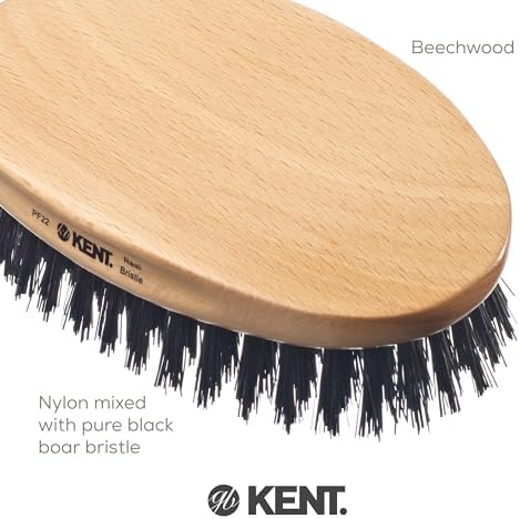 Kent PF22 Oval Black Military Brush - Boar and Nylon Bristle Mix for Men's Grooming, 360 Wave, and Facial Care. Made in England - Image 5
