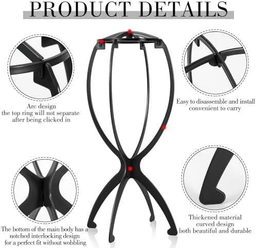 obeoby Wig Stand, Portable Foldable Wig Holder for Wigs (Black,3Pack) - Image 2