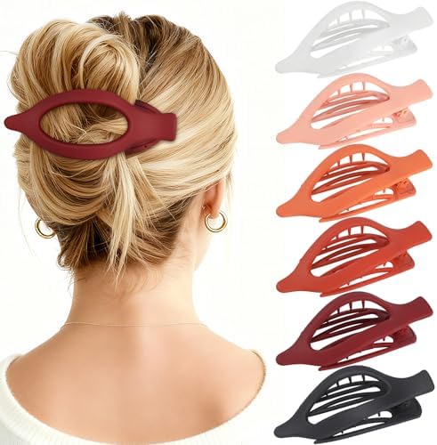 Flat Hair Clips for Women - 6 PCS French Flat Claw Clips Medium Hair Clips for Girls Large Hair Claw Clips for Thick or Thin Hair Strong Hold No Slip Hair Accessories for women (Orange) by Unknown