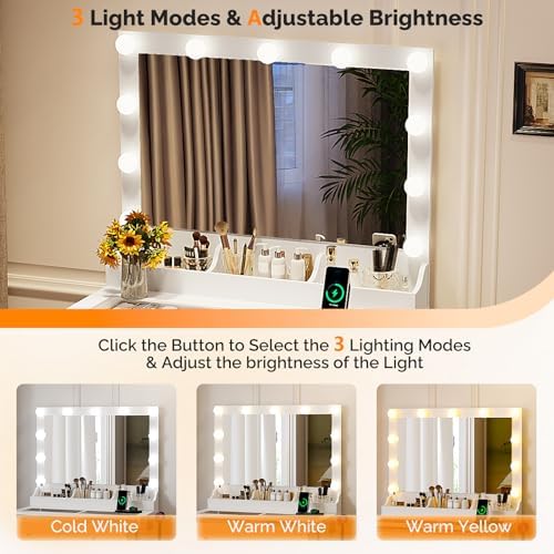 VINGLI Makeup Vanity Desk with Mirror and Adjustable Lights，31.5inch - Image 3