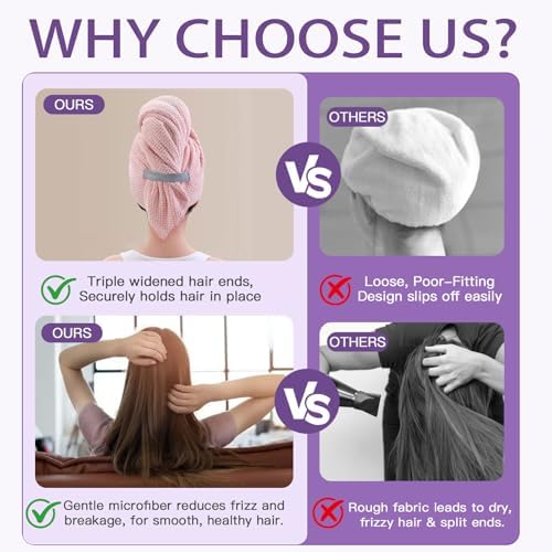 MAGO FAMILY MAGIC Microfiber Hair Towel Wrap 1 Pack, 42" x 27" Super Absorbent Hair Turbans with Elastic Band, Anti-Frizz Quick Dry Hair Drying Towel for Women Long, Thick, Curly Hair Care (Gray) - Image 6