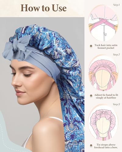 AWAYTR Reversible Long Satin Hair Bonnet for Braids Sleeping Women - Image 6