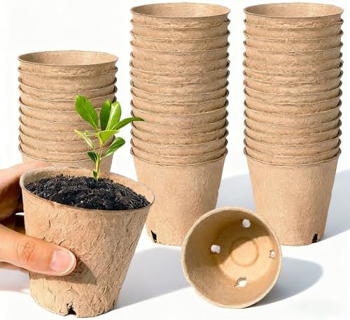 Peat Pots for Seedlings, Seed Starter Pots, 40 Pcs 3.15 Inch, Biodegradable Plant Starter Nursery Pots with Drainage Holes, Organic Round Planting Pots for Vegetables Herbs by Unknown