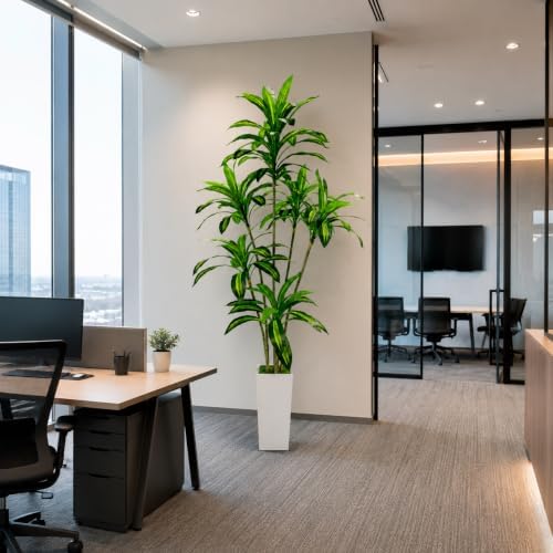 Artificial Dracaena Tree with White Tall Planter, 7FT - Image 5
