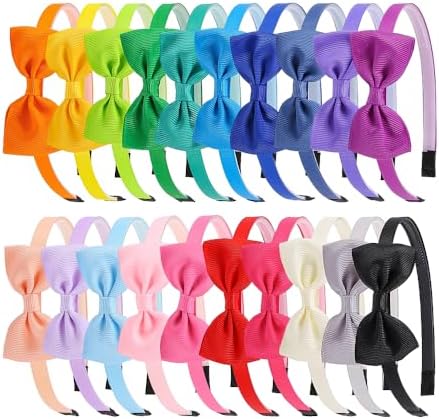 XIMA 20 Pcs Girls Bow Headbands, Grosgrain Ribbon Hairbands with Non-Slip by XIMA