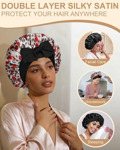 AWAYTR Double Layer Satin Bonnet for Women, Reversible Sleep Hair Wrap - Image 7