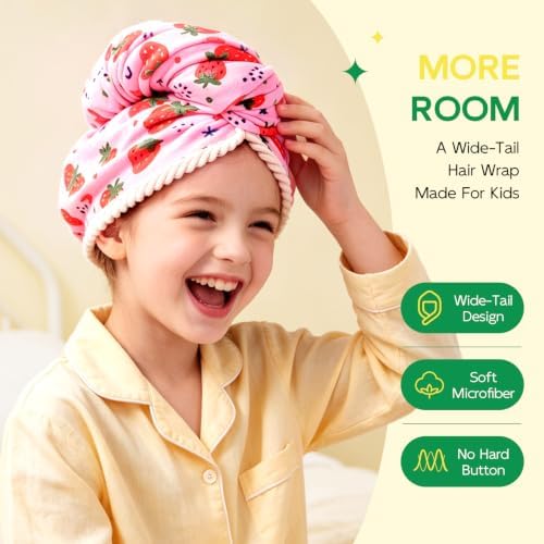 Years calm Kids Hair Towel Wrap, Wide Tail Microfiber (Strawberry) - Image 2