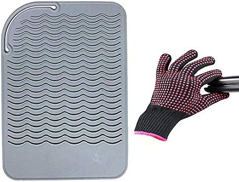 Heat Resistant Glove with Silicone Bump Mat for Curling Iron, Hair Straightener, Flat Irons - 9 x 6.5 Food Grade Mat, Grey - Image 7