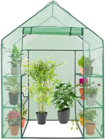 3 Tiers 6 Shelves Walk-in Greenhouse for Outdoors, Portable PE Cover Green House with Anchors and Ropes, Plant Gardening Hot House for Seedling Flowers Growing, 55.9 x 28.3 x 75.59 inch - Image 3