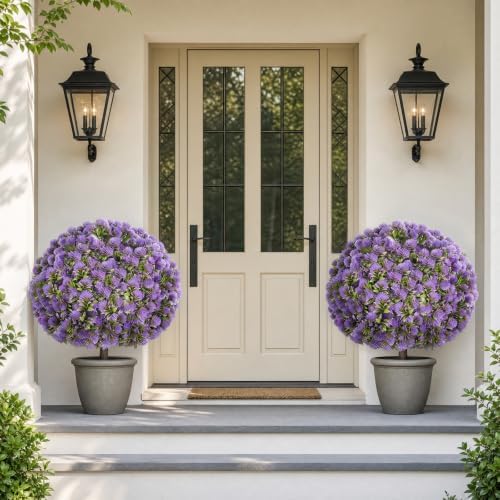 25.6'' Artificial Purple Dandelion Topiary Ball Trees for Outdoor Planters - Image 5