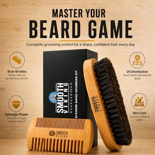 Beard Brush and Comb - Natural Boar Bristle Beard Brush & Beard Comb for Men - Facial Hair Care Gift Set for Men - Mustache Styling, Grooming & Shaping Tools - Image 2