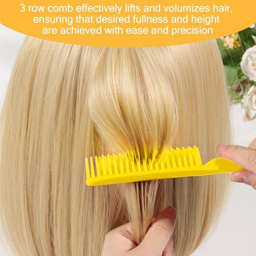 SIMPOR 3 Row Hair Comb for Natural Detangling Curly, Hair Styling Brush, Nylon Bristle Unbraider Teasing Rat Tail Comb for Women Men Yellow - Image 6