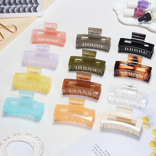 Sisiaipu 12 Pack Medium Square Claw Hair Clips, 3.5 x 2 x 1.1 inch, Shiny, 12 Colors, Hair Accessories for Women and Girls, Rectangular Rectangle Jaw Clips for Thick and Thin Hair Securing, 12 Pieces - Image 5