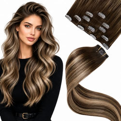 LaaVoo Clip in Hair Extensions Human Hair 22in Remy Silky Full by LaaVoo