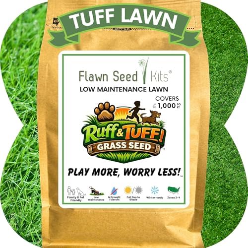 Ruff and Tuff Mow Less Fescue Grass Seed, 2 lbs, Low Maintenance, Family Friendly, Drought Tolerant, Covers up to 1000 Sqft by FlawnSeedKits