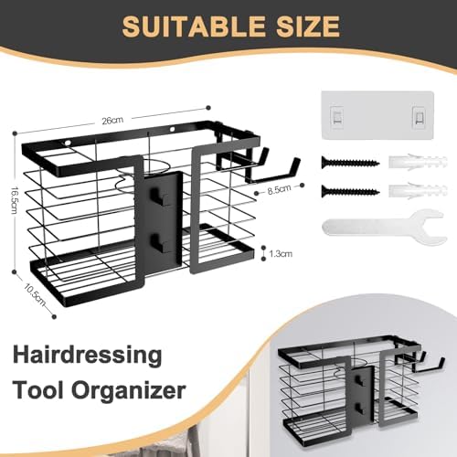 FUNKYLEE 3-in-1 Universal Hair Tool Organizer Wall Mount, Black - Image 6