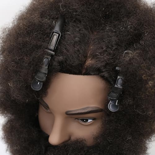 Afro Kinky Curly Human Hair Mannequin Head with Beard - 100% Real Hair for Braiding Practice, Cornrow, Styling, Cutting & Coloring - Professional Cosmetology Training Head for Salon & Student - Image 6