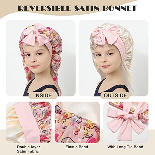 AWAYTR Kids Bonnets for Girls - Satin Long Hair Braid Bonnet for Sleeping - Image 3