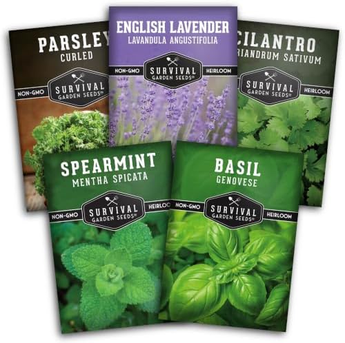 Aromatic Herb Garden Seeds Variety Pack – 5 Popular Heirloom Herbs by SurvivalGardenSeeds