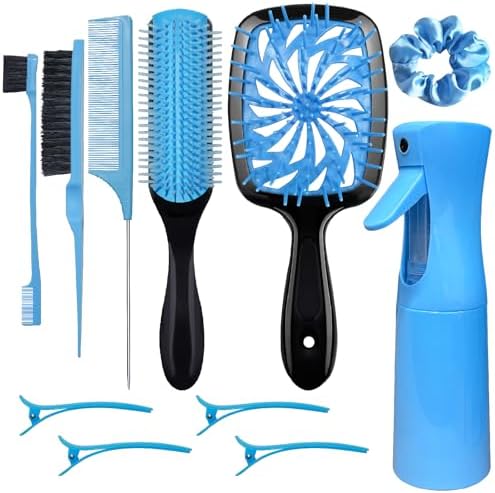 11-Piece Hair Brush Set with Detangling Brush and Hair Spray Bottle, Blue by Unknown