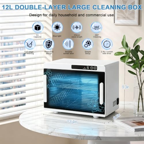 Nail Tool Cleaning Machine 12L High Capacity Cleaning Cabinet Salon Tools Cleaning Box with Touch Timer Setting for Esthetician, Manicurist, Spa, Tattoo, Barber&Salon - Image 2