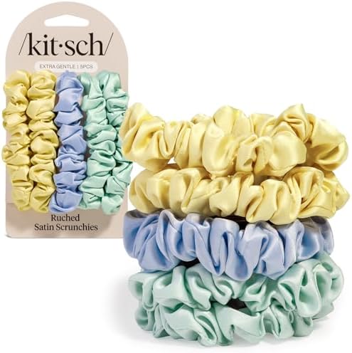 Kitsch Rosette Ruched Satin Scrunchies for Women - Multi-color, 5pcs by Kitsch
