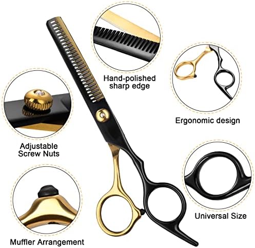 11-Piece Hair Cutting Scissors Kit, Straight & Thinning Shears, Black Gold - Image 5
