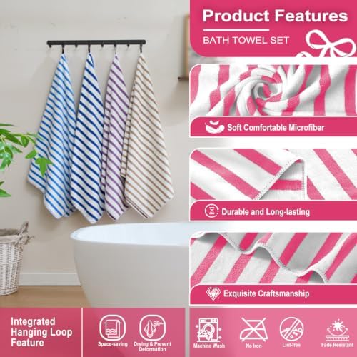 JML Microfiber Beach Towels, 4 Pack, 27" x 55", Stripe Pink - Image 3