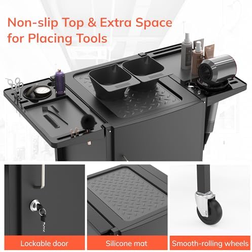 TASALON Upgraded Lockable 5-Tray Metal Salon Cart with 2 Holders & Baskets - Image 3