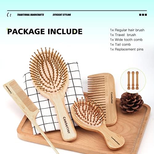 Bamboo Hair Brush and Comb Set for Hair Growth & Scalp Massager - Image 6