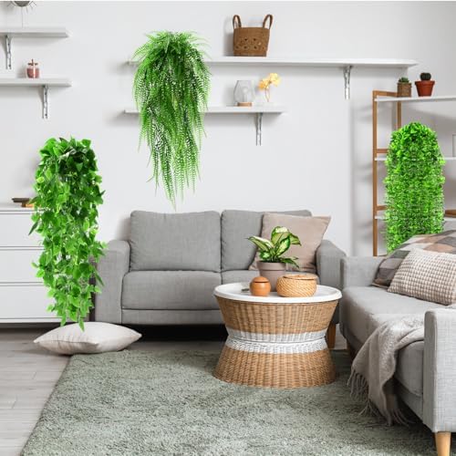 Daifunli 24 Pcs Artificial Hanging Plants Fake Hanging Ferns Plastic Faux Plants for Wall Room Garden Garland Indoor Outdoor Decor No Basket (Boston,Eucalyptus,Ivy Vine,String of Pearls) - Image 3