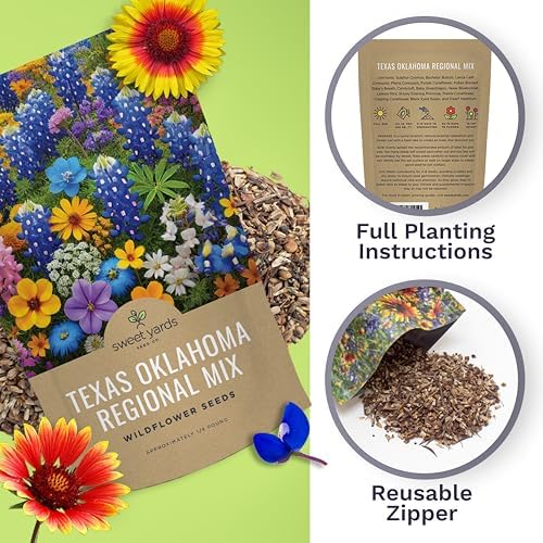 Texas Oklahoma Wildflower Seeds Mixture - Bulk 1/4 Pound Bag - Over 60,000 Native Seeds - Open Pollinated and Non GMO - Image 5