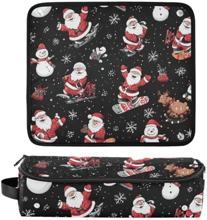 Hair Tools Travel Bag with Heat Resistant Mat 2-in-1 Hot Tools Travel Bag Organizer Flat Curling Iron Travel Case for Straightener Black Santa Claus Snowmen Deer - Image 3