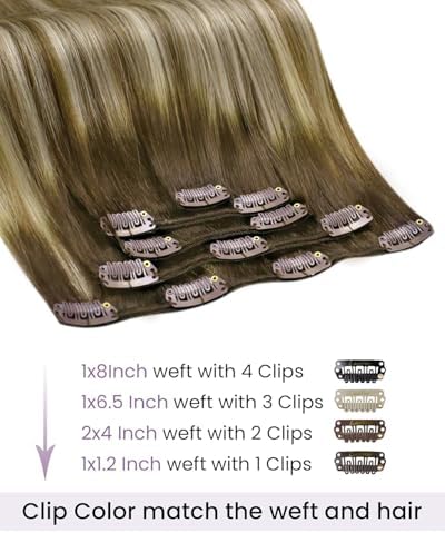 LaaVoo Clip in Human Hair Extensions Real, 22inch 5pcs 80g - Image 2