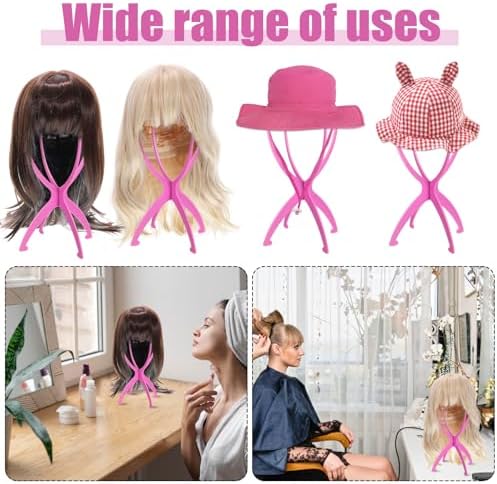 obeoby Pink Wig Stand, Portable Wig Holder For Travel, 13.8 Inch 2 Pack - Image 6