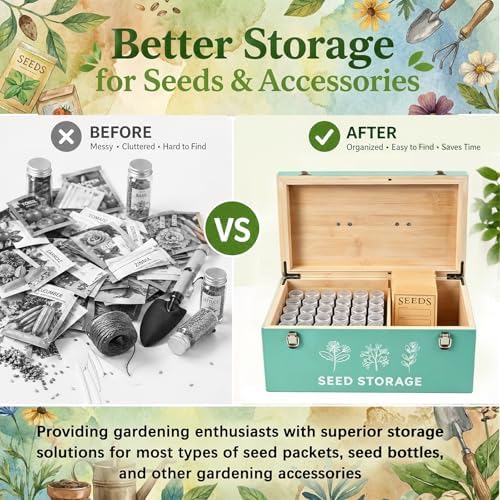 60 Slots Seed Storage Organizer, Bamboo Seed Box with Lid and Safety Locks - Image 5