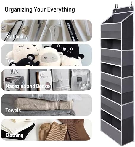 TYMENSH Over the Door Organizer for Bedroom Bathroom Pantry, 5 Shelf Gray - Image 6