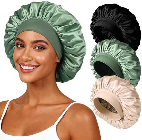 Yanideer 3 Pcs Satin Bonnet for Sleeping Double Layer Hair Bonnets for Women with Elastic Band by Yanideer